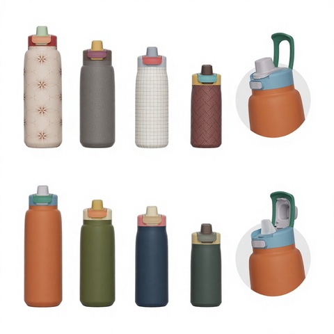Bottle with One-Touch Pop-Up Spout and Hidden Handle