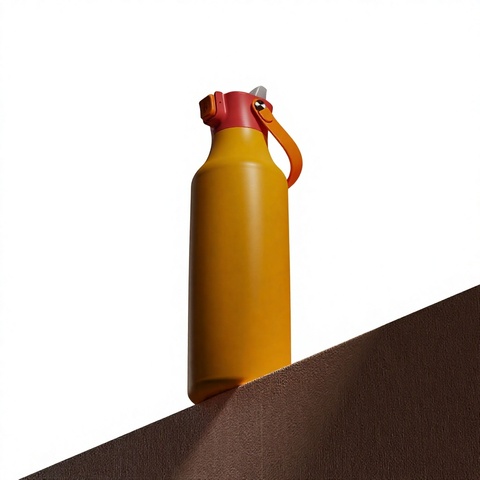 Round-Square Bottle with Pop-Up Lid and Detachable Handle